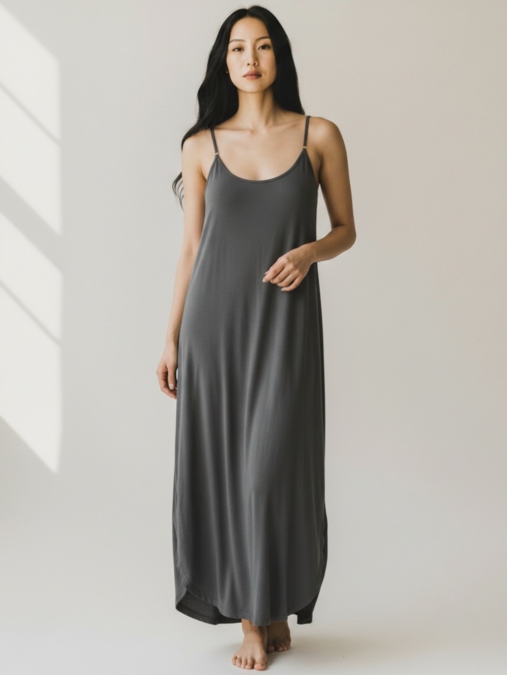 Women’s Charcoal Slip Maxi Dress with Spaghetti Straps